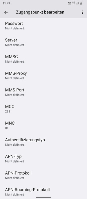 Scrollen Sie nach unten und geben Sie MMS-Informationen ein