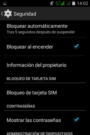 Para cambiar el PIN de la tarjeta SIM, vuelva al menú Seguridad y seleccione Bloqueo de tarjeta SIM