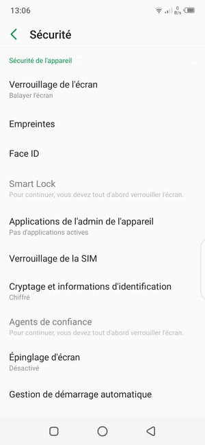 Faites défiler et sélectionnez Verrouillage de la SIM