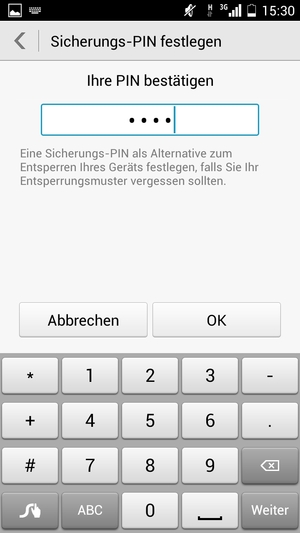 Bestätigen Sie Ihre Sicherungs-PIN  und wählen Sie OK