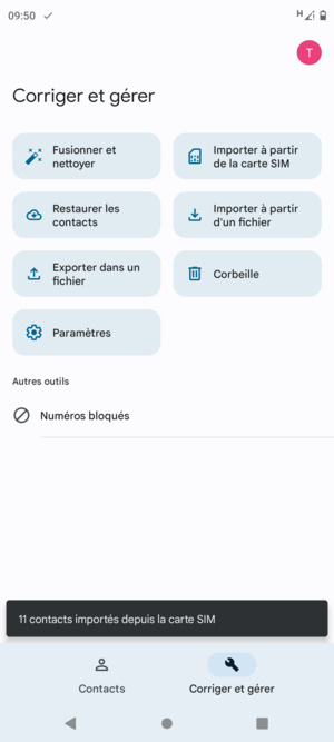 Vos contacts vont être enregistrés sur votre compte Google et dans votre téléphone lors de la prochaine synchronisation de Google.