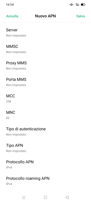 Scorri verso il basso e inserisci le informazioni degli MMS