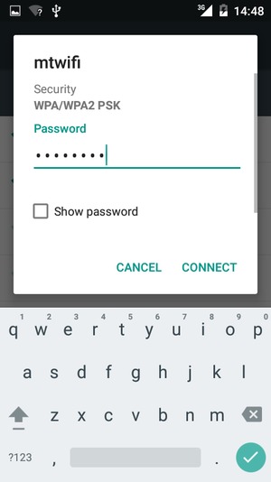Enter the Wi-Fi password and select CONNECT