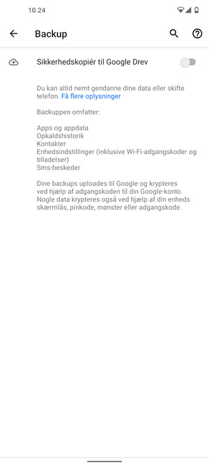Aktiver Sikkerhedskopiér på Google Drev