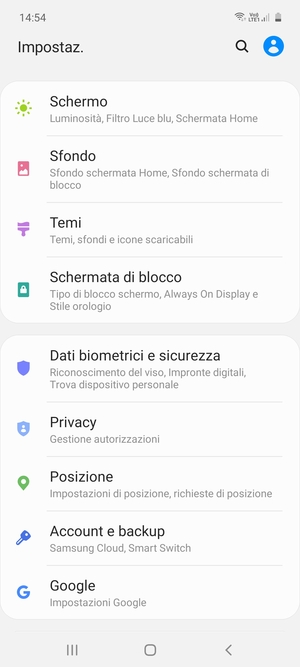 Scorri e seleziona Dati biometrici e sicurezza