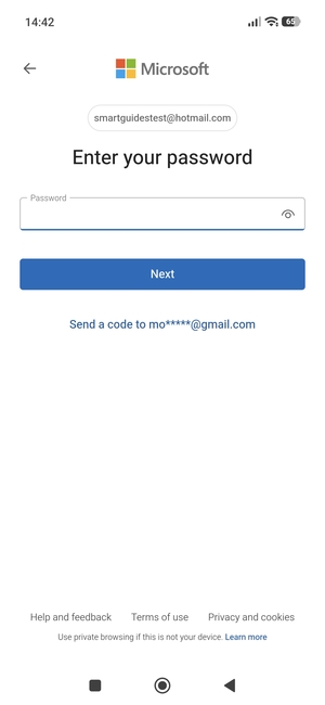 Enter your  Hotmail password and select Next