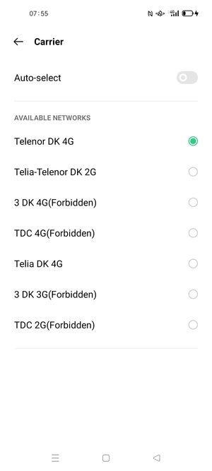 Select a network operator from the list