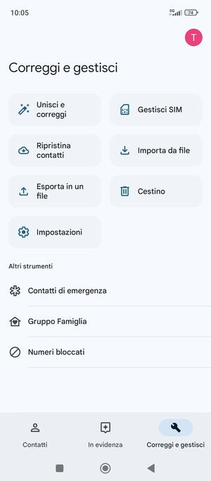 Seleziona Gestisci SIM