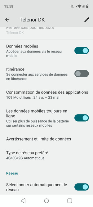 Pour changer de réseau en cas de problèmes de réseau,  désactiver le Sélectionner automatiquement le réseau