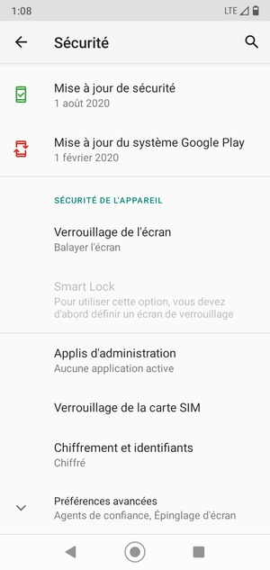 Faites défiler et sélectionnez Verrouilage de la carte SIM