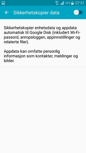 Slå på Sikkerhetskopier data