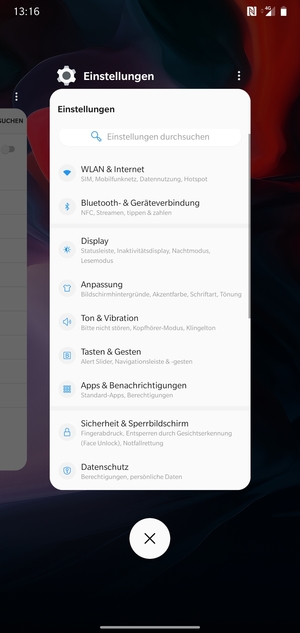 Wählen Sie das Symbol Löschen, um alle laufende Apps zu schließen