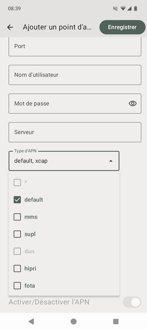 Assurez-vous que default est sélectionné