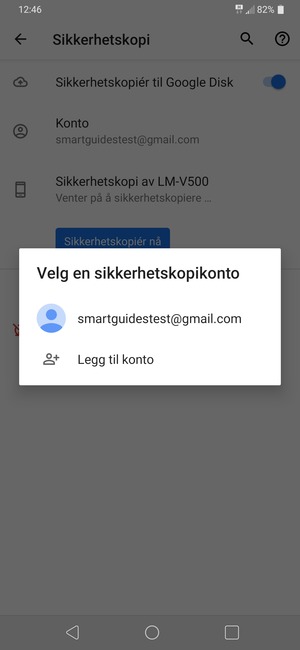 Velg sikkerhetskopi-kontoen din