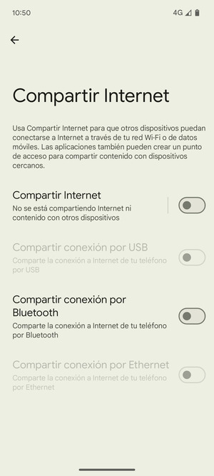 Seleccione Compartir Internet