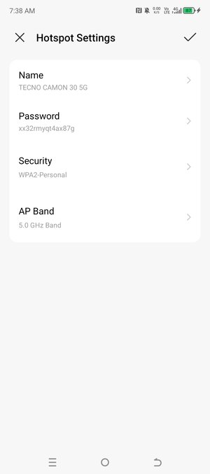Enter a Wi-Fi hotspot password of at least 8 characters and select OK