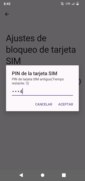 Introduzca su PIN de tarjeta SIM antiguo y seleccione ACEPTAR