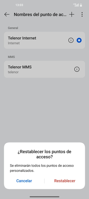 Seleccione Restablecer