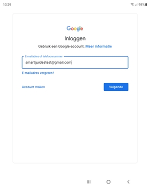Voer uw Gmail adres in en selecteer Volgende