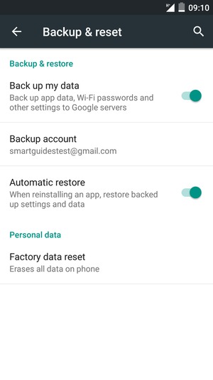 Turn on Back up my data  and select Backup account
