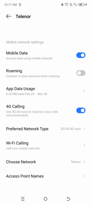 Scroll to and select Access Point Names