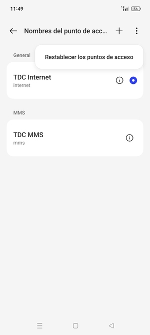 Seleccione Restablecer los puntos de acceso