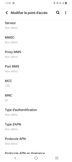 Faites défiler vers le bas et saisissez les informations Internet