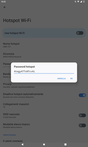Inserisci una password dell'hotspot Wi-Fi di almeno 8 caratteri e seleziona OK