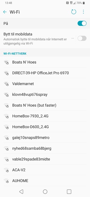 Velg det trådløse nettverket du vil koble til