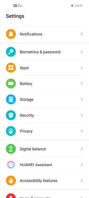 Scroll to and select Security
