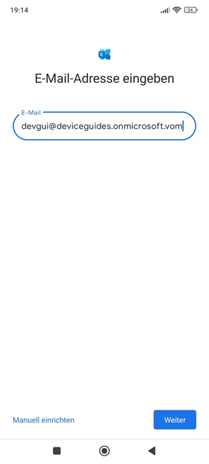 Geben Sie Ihre E-Mail-Adresse ein und wählen Sie Manuell einrichten