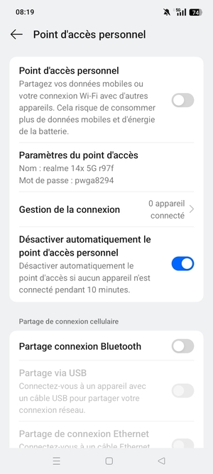 Activer le Point d'accès personnel