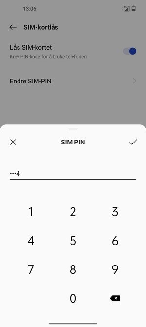 Skriv inn Gammel PIN-kode for SIM-kort og velg OK