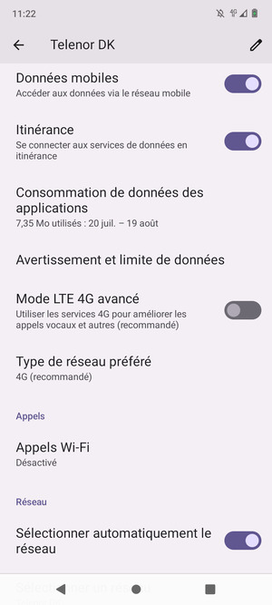 Activer ou désactiver Itinérance