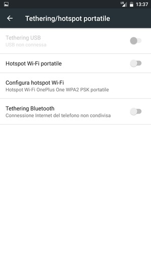Seleziona Configura hotspot Wi-Fi