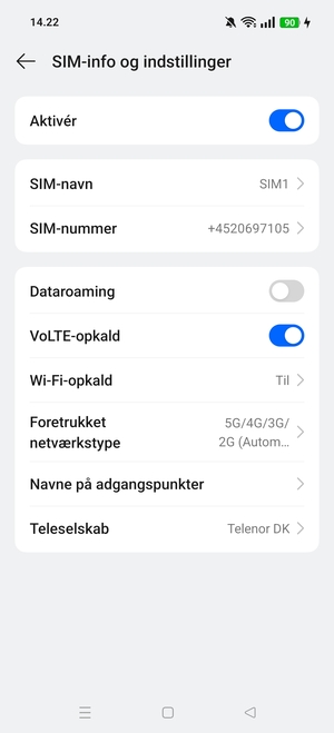 For at skifte netværk, hvis der opstår netværksproblemer, vælg Teleselskab