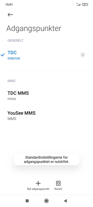 Din telefon vil nulstille til standard internet- og MMS-indstillinger