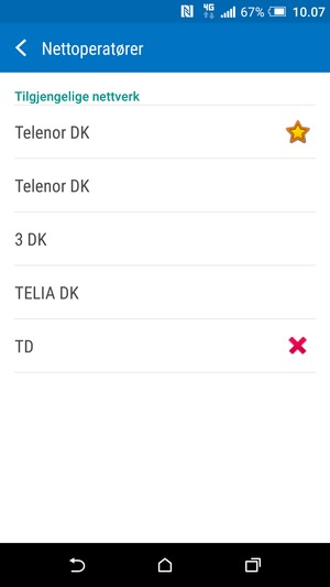 Velg en nettverksoperatør fra listen