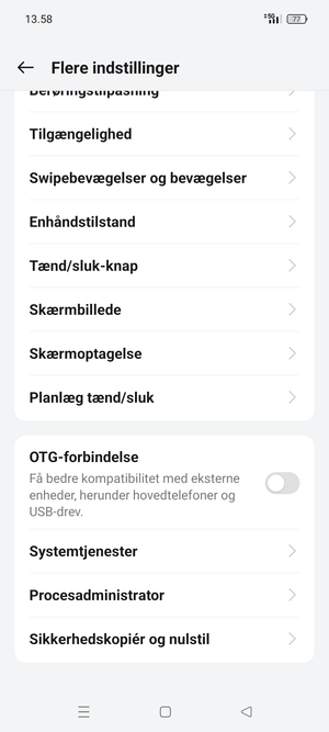 Scroll til og vælg Sikkerhedskopiér og nulstil