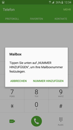 Falls Ihre Voicemail nicht eingerichtet ist, wählen Sie NUMMER HINZUFÜGEN