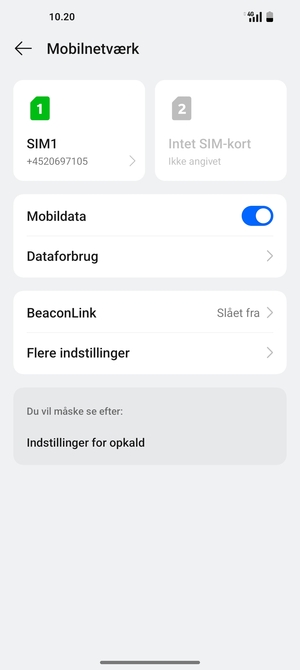 Vælg SIM1 eller SIM2