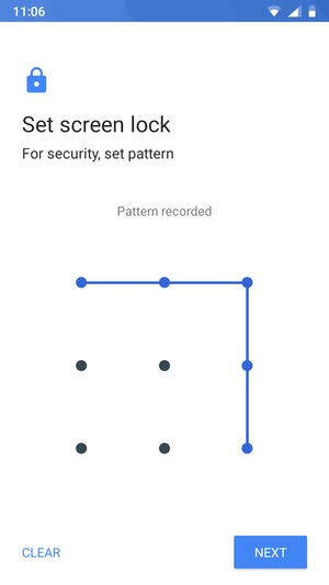 Draw an unlock pattern and select NEXT