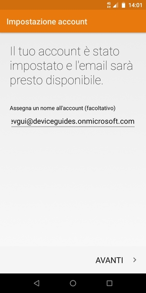 Scegli un nome per il tuo account e seleziona AVANTI