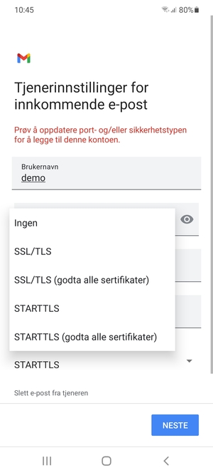 Velg Ingen og NESTE