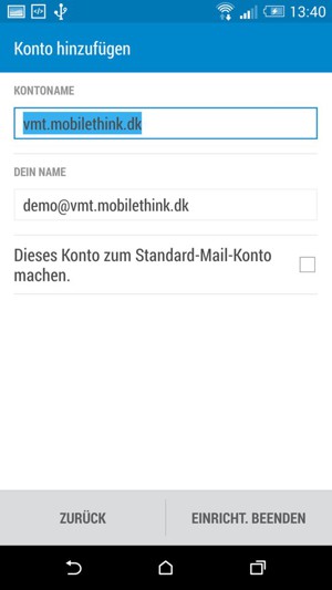 Geben Sie Ihrem Konto einen Namen und geben Sie Ihren Namen ein. Wählen Sie EINRICHT. BEENDEN