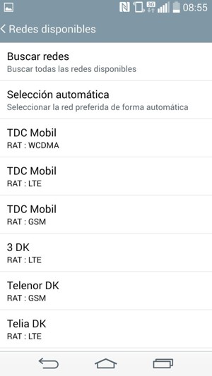 Seleccione un operador de red de la lista