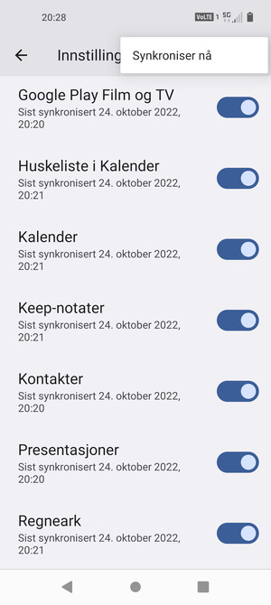 Velg Synkroniser nå