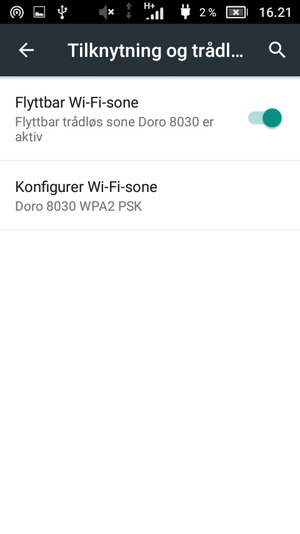 Telefonen din er konfigurert for bruk som et modem