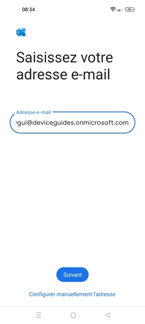 Saisissez votre adresse e-mail et sélectionnez Configurer manuellement l'adresse