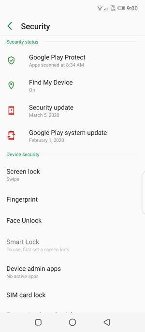 Scroll to and select SIM card lock